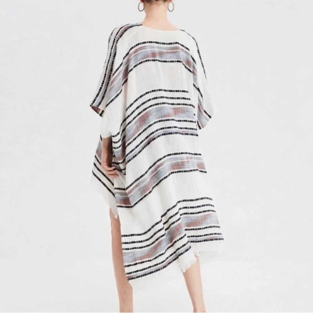 Striped Fringe Shawl Wrap Cardigan - Picture 2 of 7